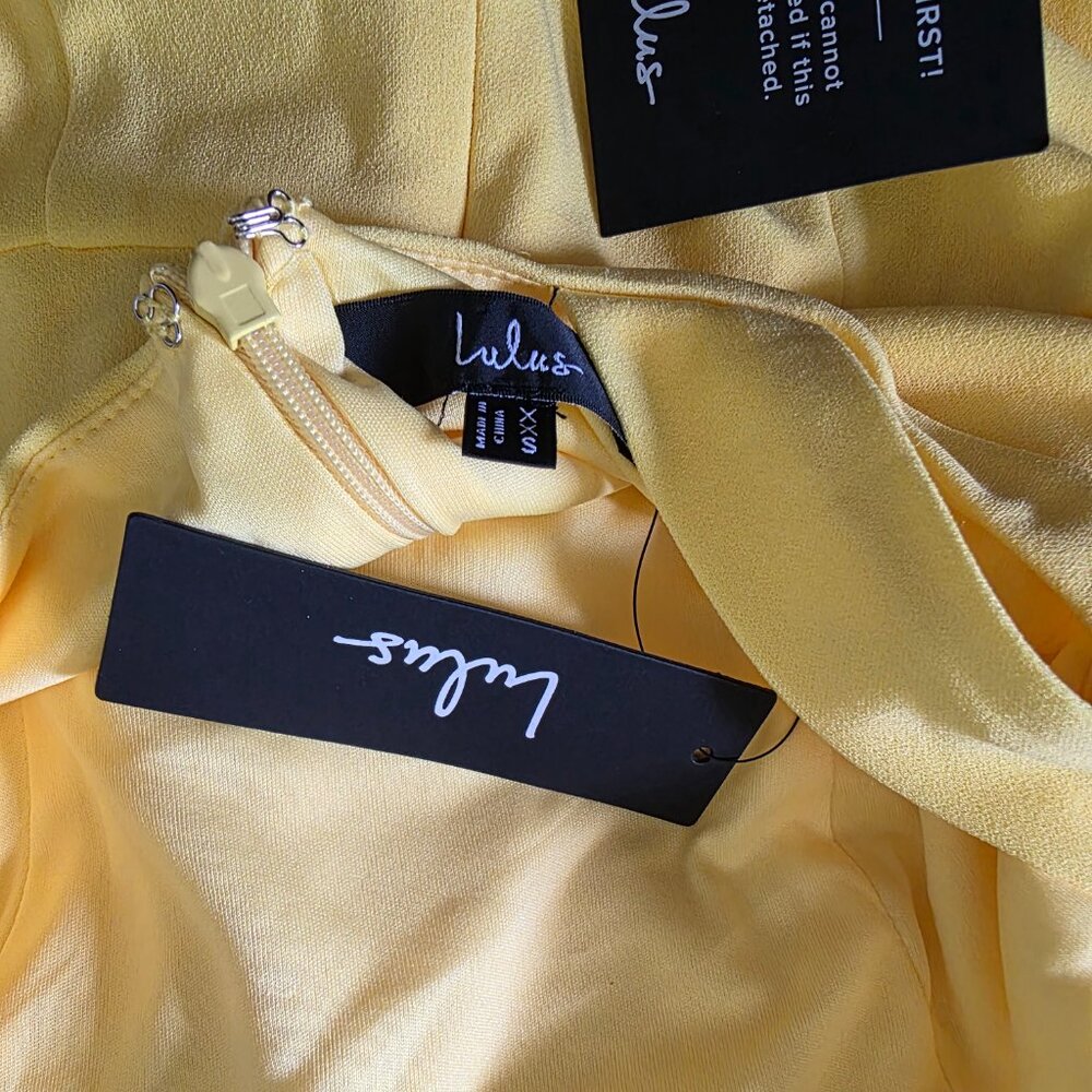 Lulus Social Sensation Light Yellow Square Neck Mini Bodycon Dress - Size XXS - Picture 7 of 9